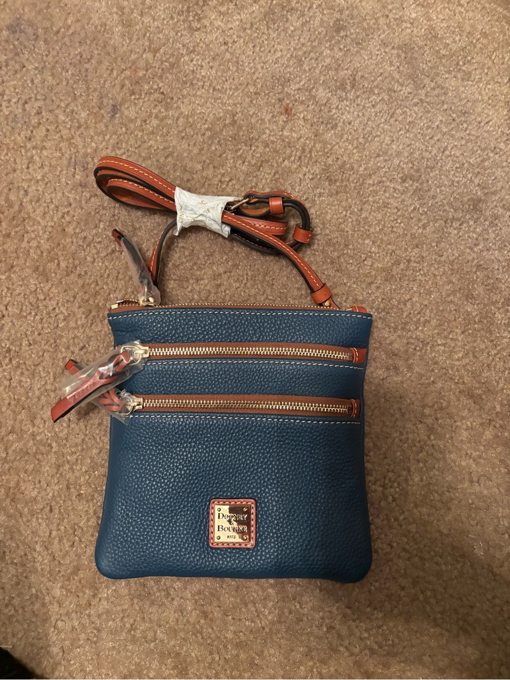 NWT Dooney & Bourke Pebble North South Triple Zip Crossbody Bag Midnight Blue